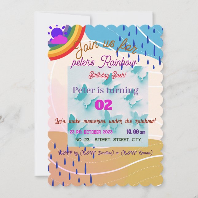CUSTOMISED TODDLER ARTISTIC  🌈RAINBOW  BIRTHDAY  INVITATION (Front)