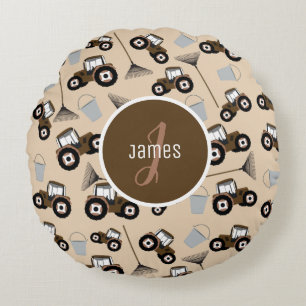 Customised Tractor Truck Pattern Farm Equipment Round Cushion