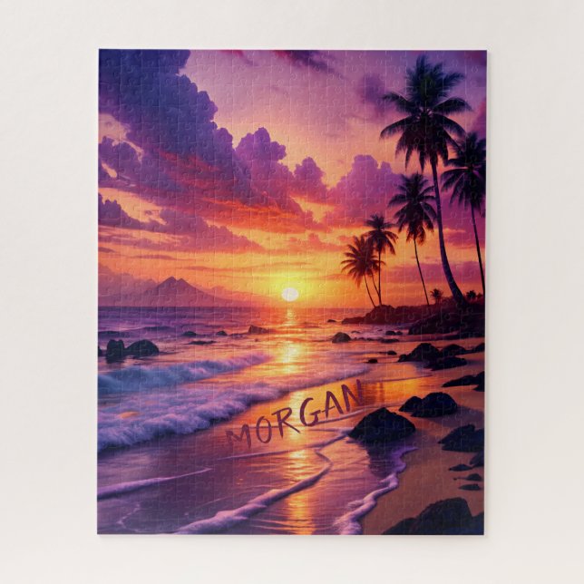 Customised Tropical Sunset Beach – Dreamy Coastal Jigsaw Puzzle (Vertical)