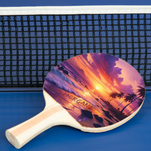 Customised Tropical Sunset Beach – Dreamy Coastal Ping Pong Paddle