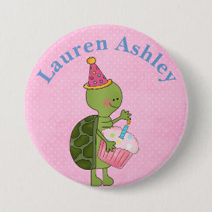 Customised Turtle and Cupcake  Birthday Button