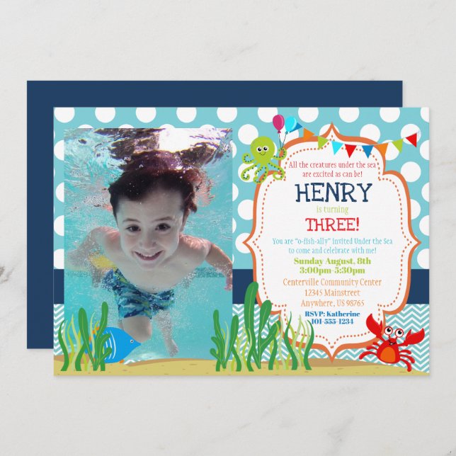 Customised Under the Sea Birthday Party Invitation (Front/Back)