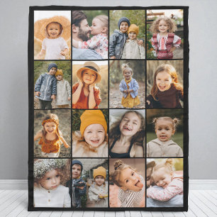 Customised Unique Colour 16 Photo Collage Modern  Fleece Blanket