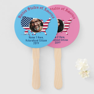 Customised USA Flag Map American Citizens 2 Photo Hand Fan