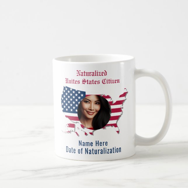 Customised USA Flag Map Naturalised Citizen Photo Coffee Mug (Right)