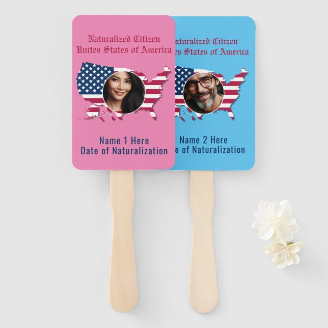 Customised USA Naturalised Citizen His Hers Photo Hand Fan (Front and Back)