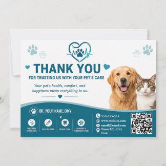 Customised Veterinary Thank You Card with QR Code