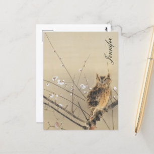 Customised Vintage Goun Owl Early Plum Blossoms Postcard