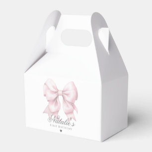 Customised Watercolor Dusty Pink Bow 1st Birthday  Favour Box