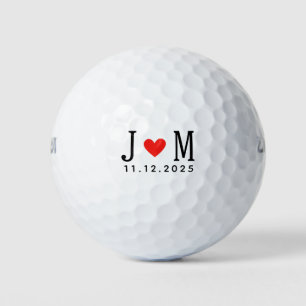 Customised wedding Couple Name Date Red Love Golf Balls