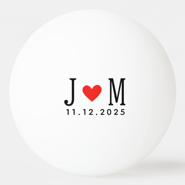 Customised wedding Couple Name Date Red Love Ping Pong Ball (Front)