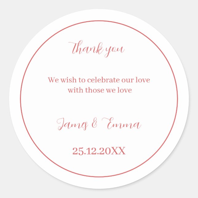 Customised Wedding Simple Rose Classic Round Sticker (Front)