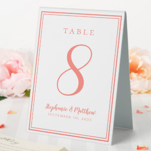 Customised Wedding Table Number Simple Coral White