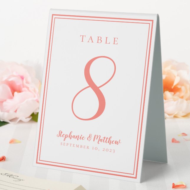 Customised Wedding Table Number Simple Coral White (In SItu (Wedding))
