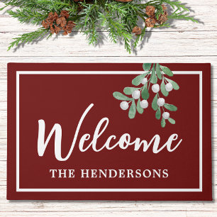 Customised Welcome Christmas Burgundy Doormat