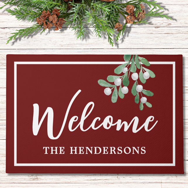 Customised Welcome Christmas Burgundy Doormat (Creator Uploaded)