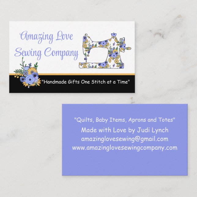 Customised Whimsical Floral Sewing Machine Business Card (Front/Back)
