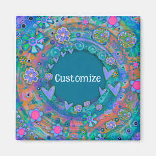 Customised Whimsical Pretty Blue Floral Magnet