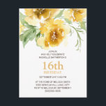 Customised Yellow Floral 16th Birthday Postcard<br><div class="desc">Cute,  girly,  and feminine yellow watercolor flowers and green leaves customised 16th birthday party invitation for teen girls.  You can change the text on this card for a birthday party for any age you are celebrating.</div>