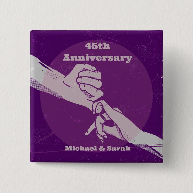 Customiz anniversary romantic couple holding hands 15 cm square badge (Front)