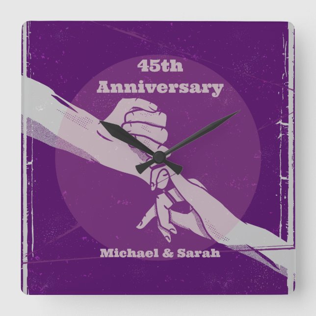 Customiz anniversary romantic couple holding hands square wall clock (Front)