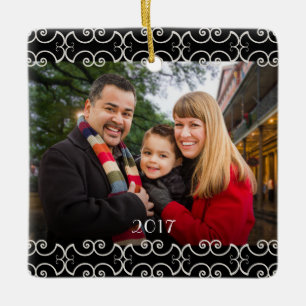 Customizable 2-sided Elegant Scrolls 2 Photo Ceramic Ornament