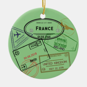 Customizable 4 Passport Stamps  Ceramic Ornament