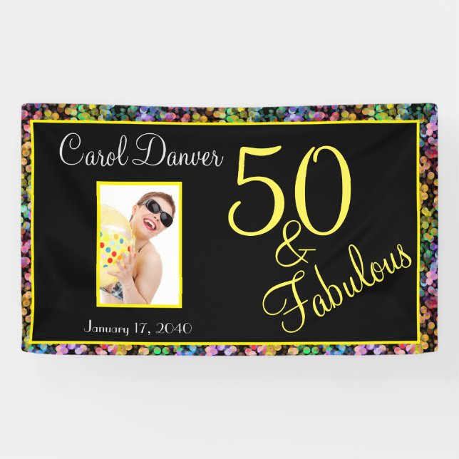 Customizable 50 and Fabulous Rainbow Birthday Banner (Horizontal)