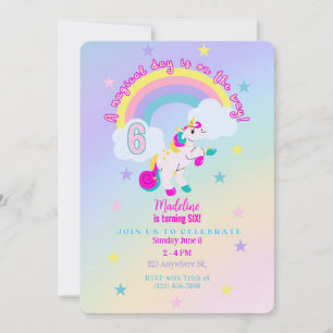 Customizable 6th Birthday Unicorn Invitation