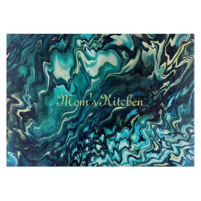 Customizable Abstract Aqua Turquoise Cutting Board (Front)