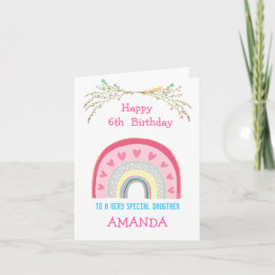 Customizable age and name Girl rainbow birthday Card