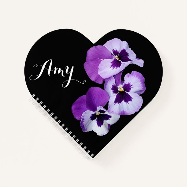 Customizable Amy name pretty purple pansy floral Notebook (Front)