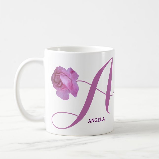 Customizable Angela name pretty pink rose floral Coffee Mug (Left)