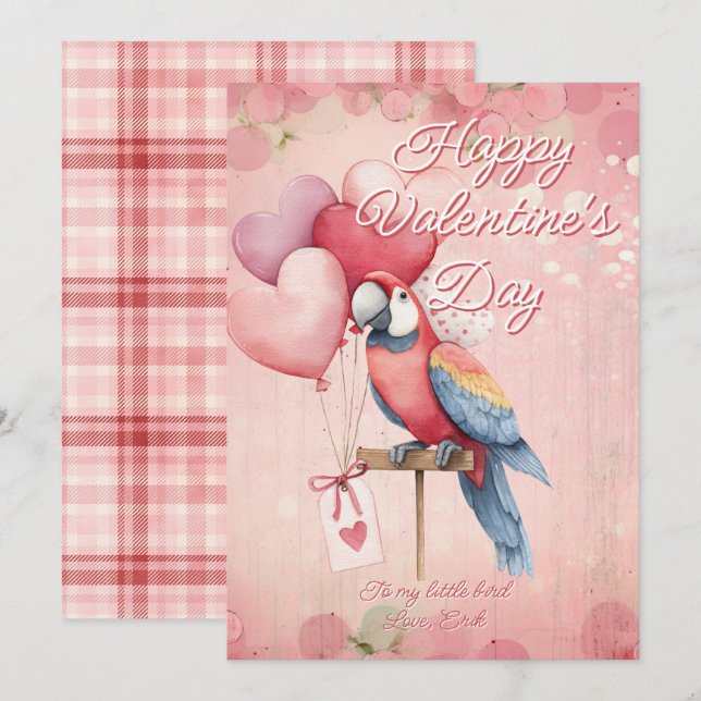 Customizable Animal Parrot Bird Valentines Day Holiday Card (Front/Back)