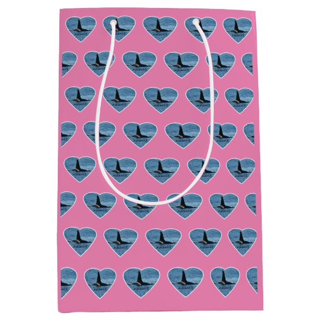Customizable Aquarius Orca Killer Whale Pink Medium Gift Bag (Front)
