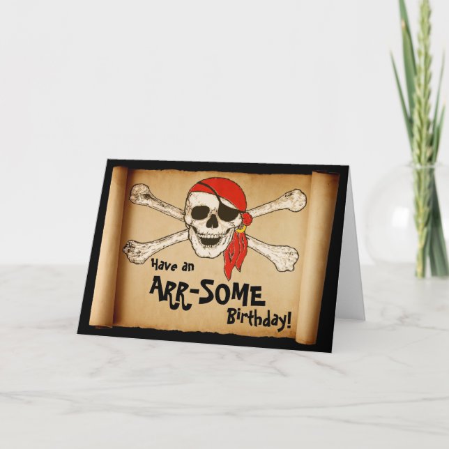 Customizable ARR-SOME Pirate Skull Birthday Card (Front)