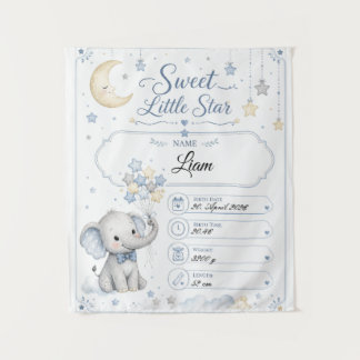 Customizable Baby Birth Board with Elephant Tapestry