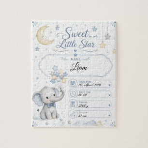 Customizable Baby Birth Chart with Elephant Jigsaw Puzzle
