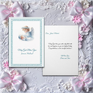 Customizable Baby Boy Baptism With Angel Card
