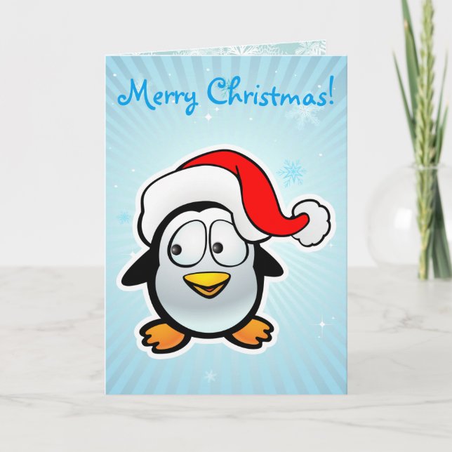 Customizable Baby Penguin With Santa Claus Hat Holiday Card (Front)