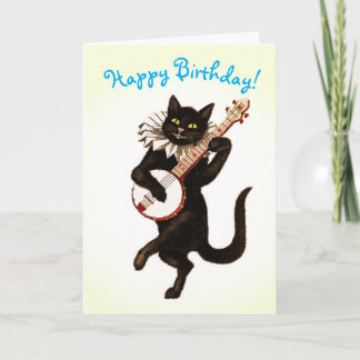 CUSTOMIZABLE BANJO CAT BIRTHDAY CARD