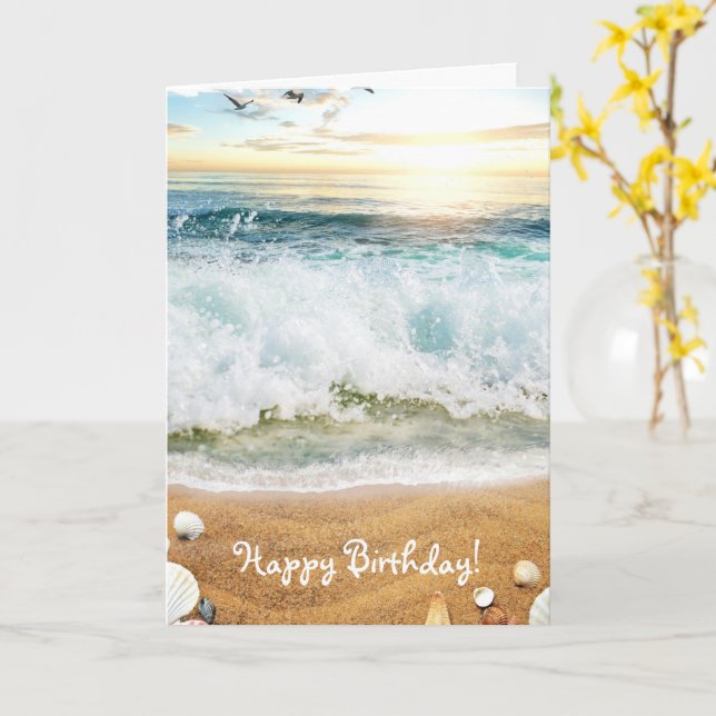 CUSTOMIZABLE BEACH DAY BIRTHDAY CARD (Yellow Flower)