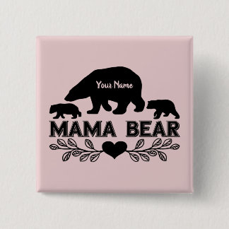 Customizable Bear Mom Cubs Silhouette 15 Cm Square Badge