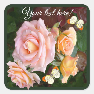 Customizable Beautiful Roses & Butterfly Square Sticker