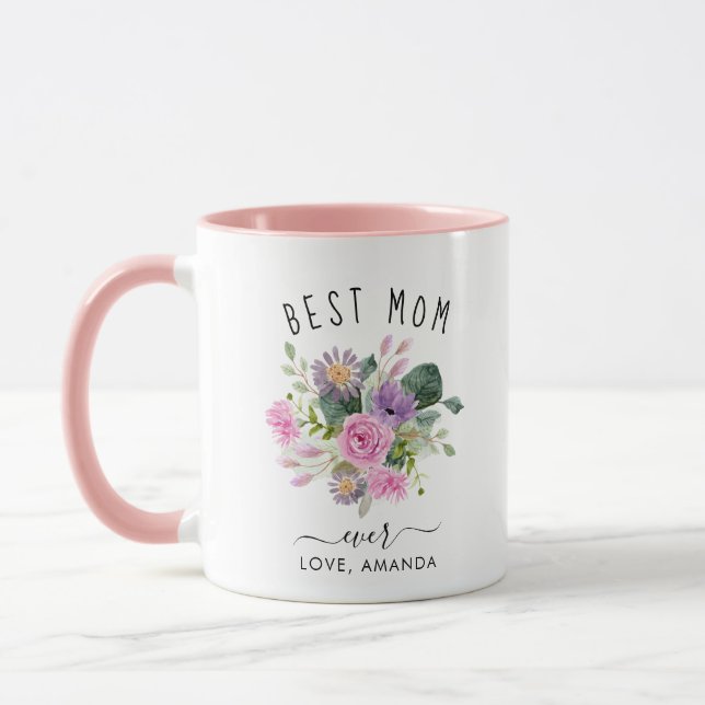 CUSTOMIZABLE Best Mom Ever-Trendy Burgundy Boho Co Mug (Left)