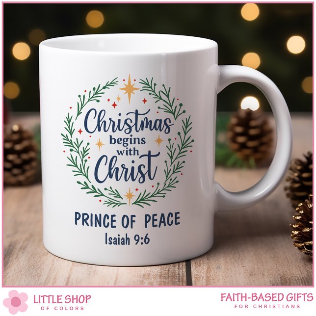 Customizable Bible Verse Christmas Wreath Coffee Mug (Creator Uploaded)