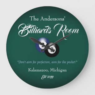 Customizable Billiards Pool Table Room Pub Bar Large Clock