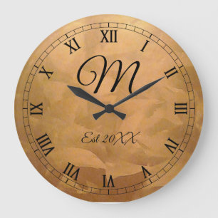 Customizable Birthday Monogram Copper Metallic Large Clock