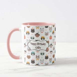 Customizable Birthday Text on Mug with Cute Cats