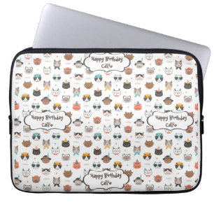Customizable Birthday Text with a Cute Cats Laptop Sleeve
